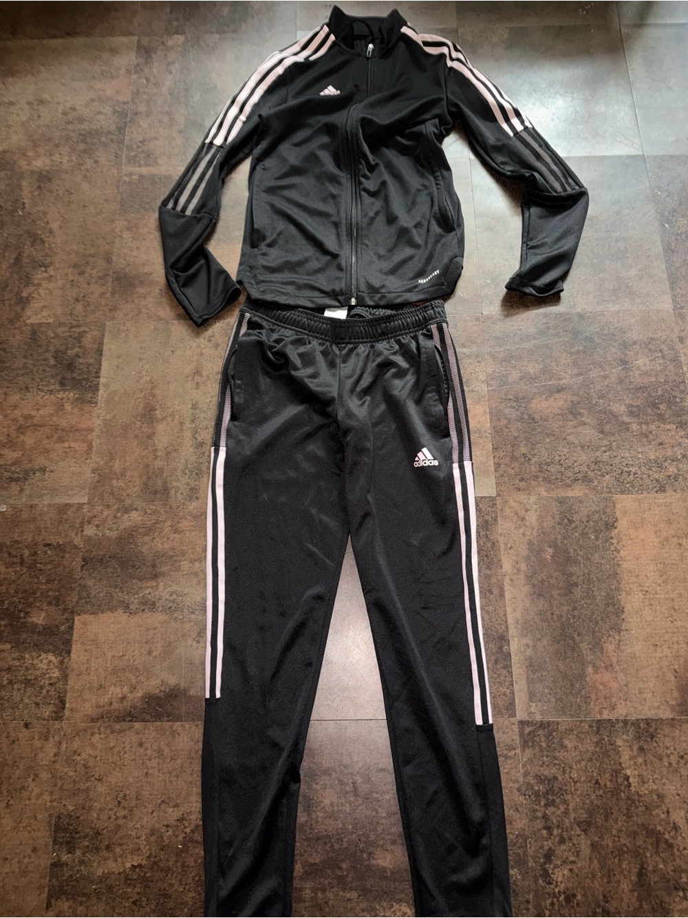 Women’s adidas Black Track Pants with Light Pink Stripes